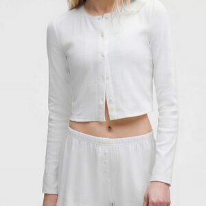 Lululemon Cotton Pointelle Cropped Button Shirt White XS